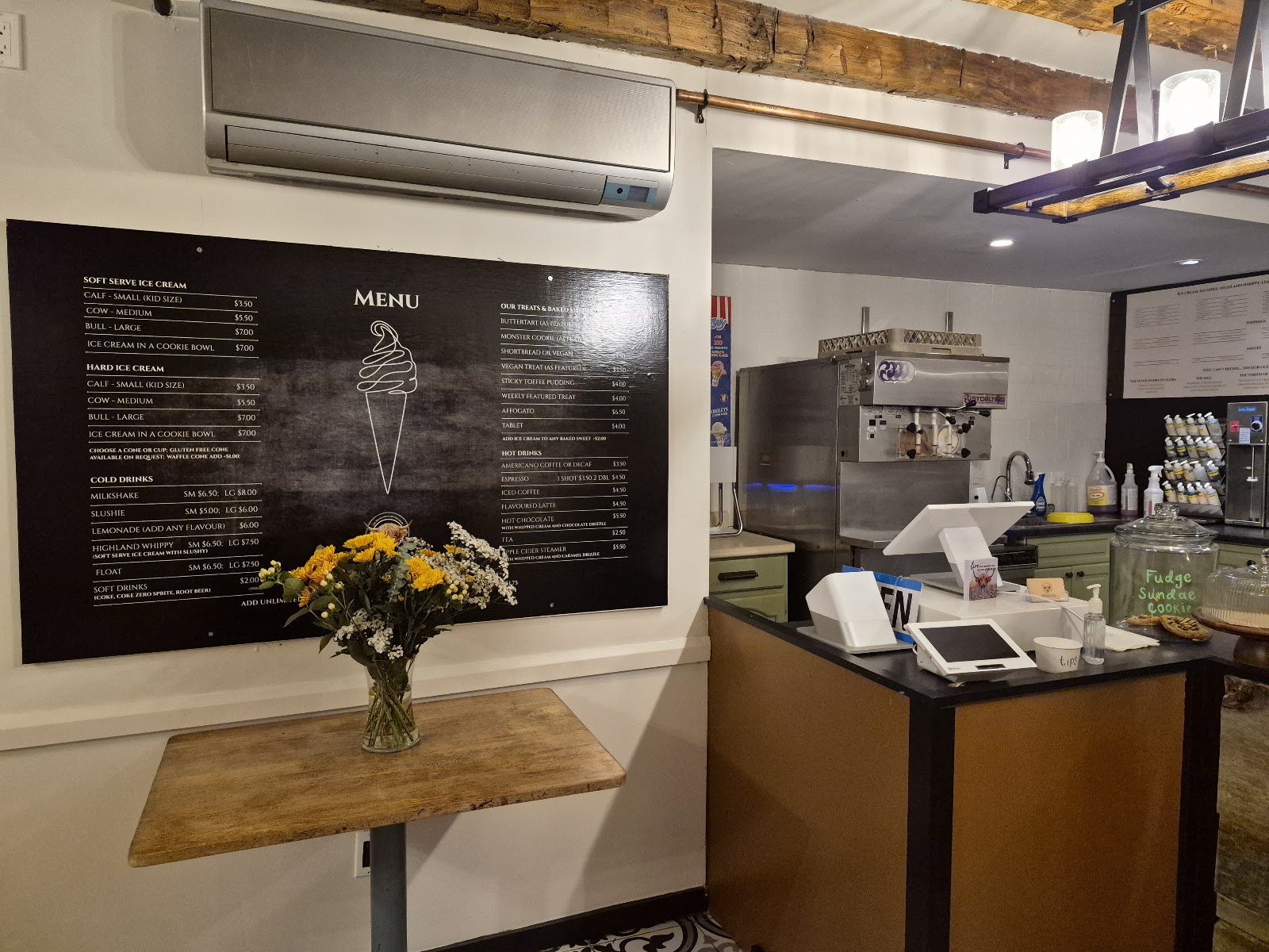 Inside The Highland Coo Creamery, a family-run ice cream shop in Elora, Ontario
